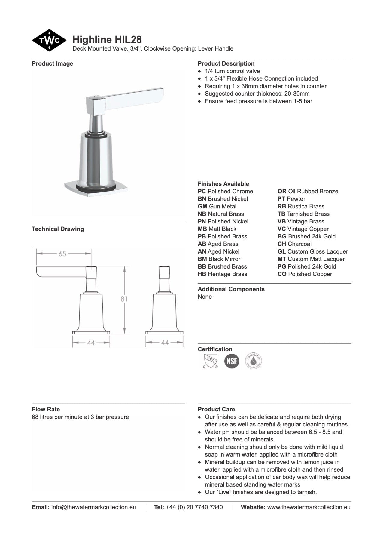 The Watermark Collection Mixer Polished Chrome The Watermark Collection Highline Hob Mounted Mixer Clockwise Opening | Lever Handle