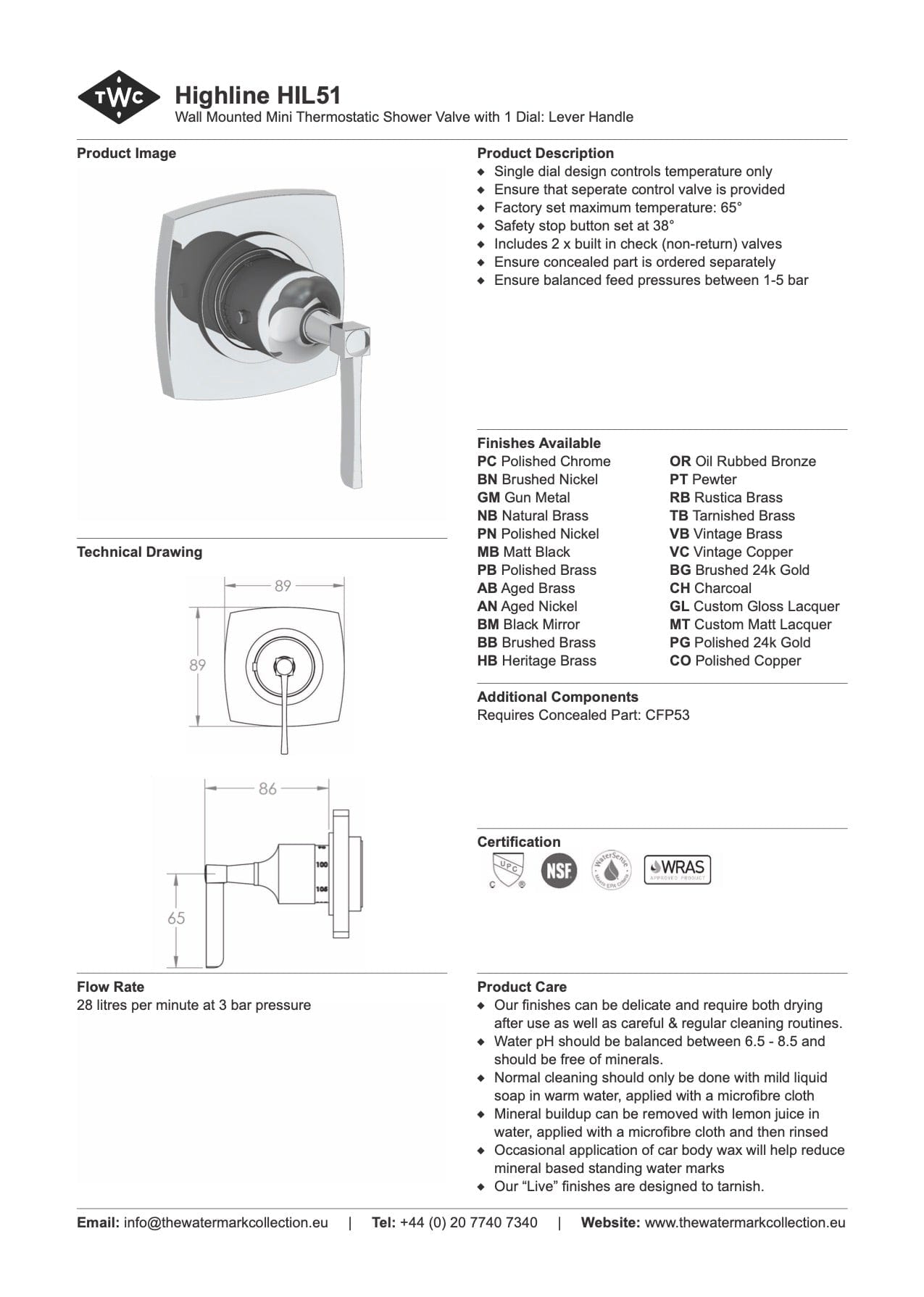 The Watermark Collection Mixer Polished Chrome The Watermark Collection Highline Mini Thermostatic Shower Mixer | Lever Handle