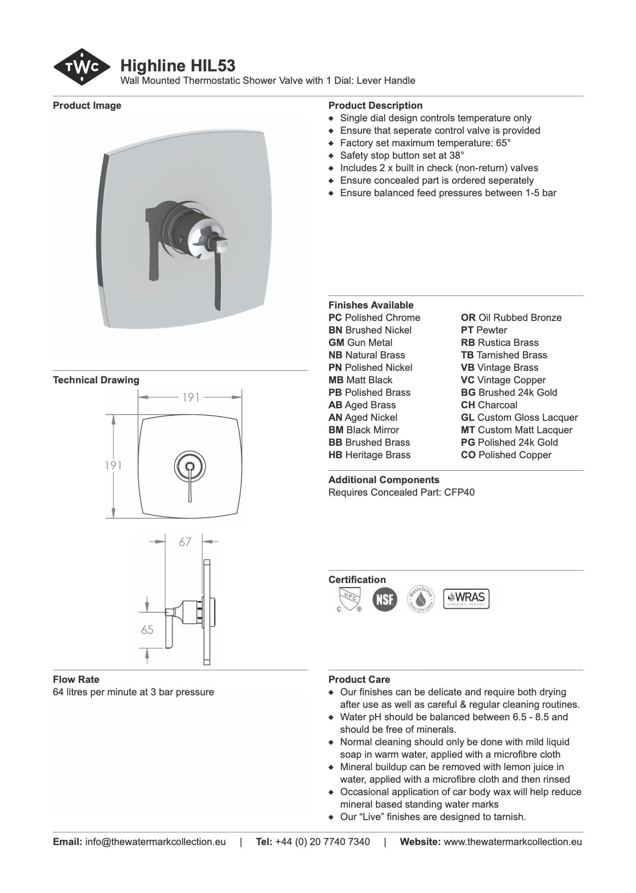 The Watermark Collection Mixer Polished Chrome The Watermark Collection Highline Thermostatic Shower Mixer | Lever Handle