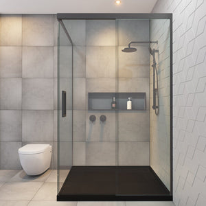 Crest Shower Doors & Enclosures Crest Novastone Sliding Glass Shower Door Screen & Tray