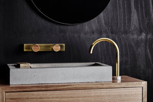 Wood Melbourne Bathroom tapware Wood Melbourne Leo Round Brass & Timber Taps with One-Piece Backplate