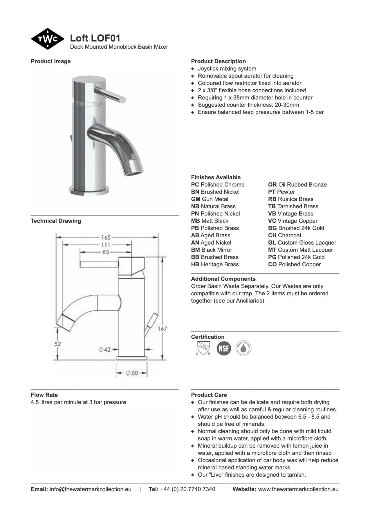 The Watermark Collection Basin Taps Polished Chrome The Watermark Collection Loft Monoblock Basin Mixer