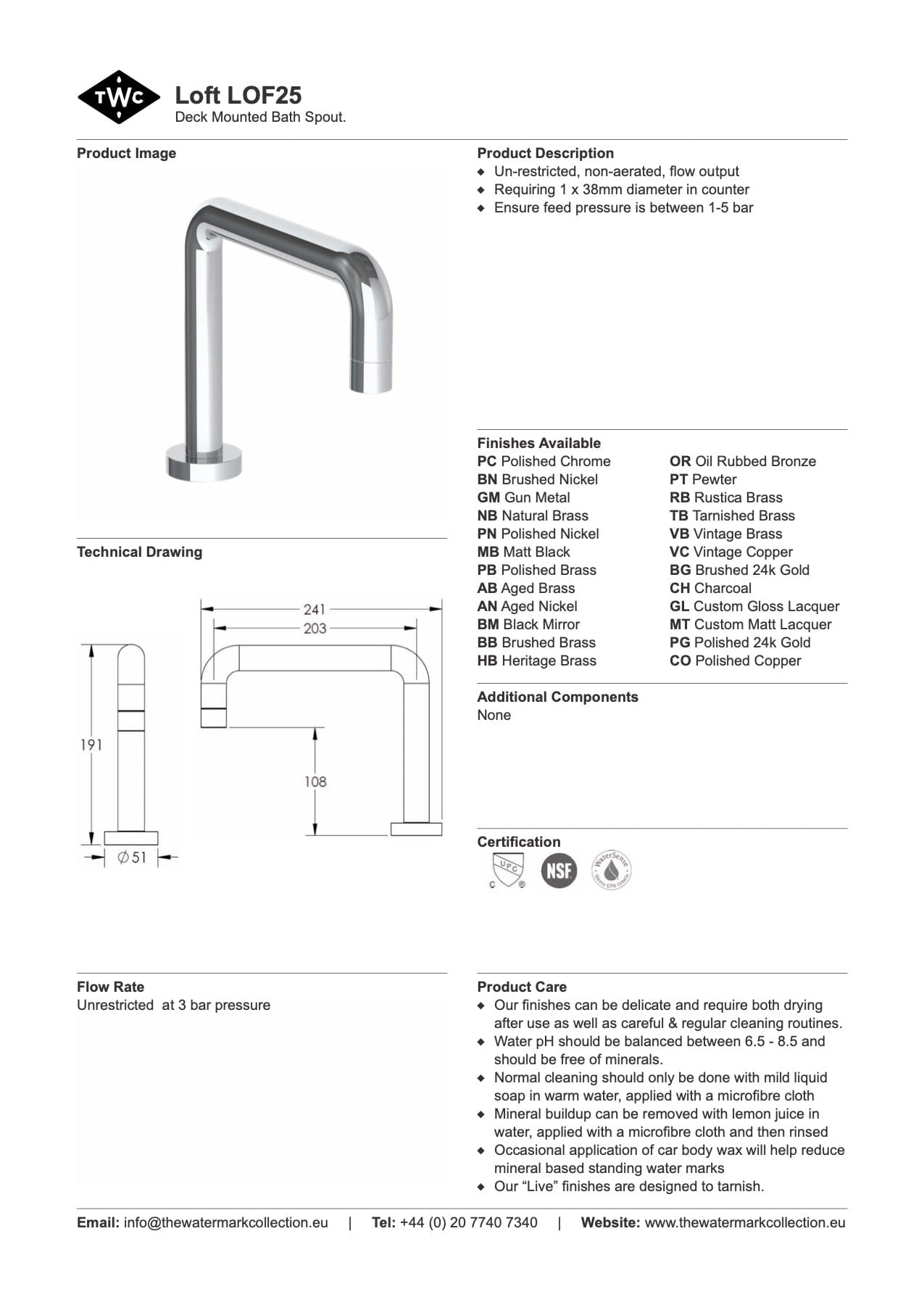 The Watermark Collection Spouts Polished Chrome The Watermark Collection Loft Hob Mounted Bath Spout