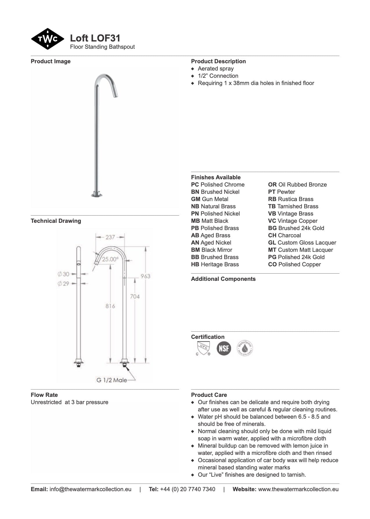 The Watermark Collection Spouts Polished Chrome The Watermark Collection Loft Freestanding Bath Spout