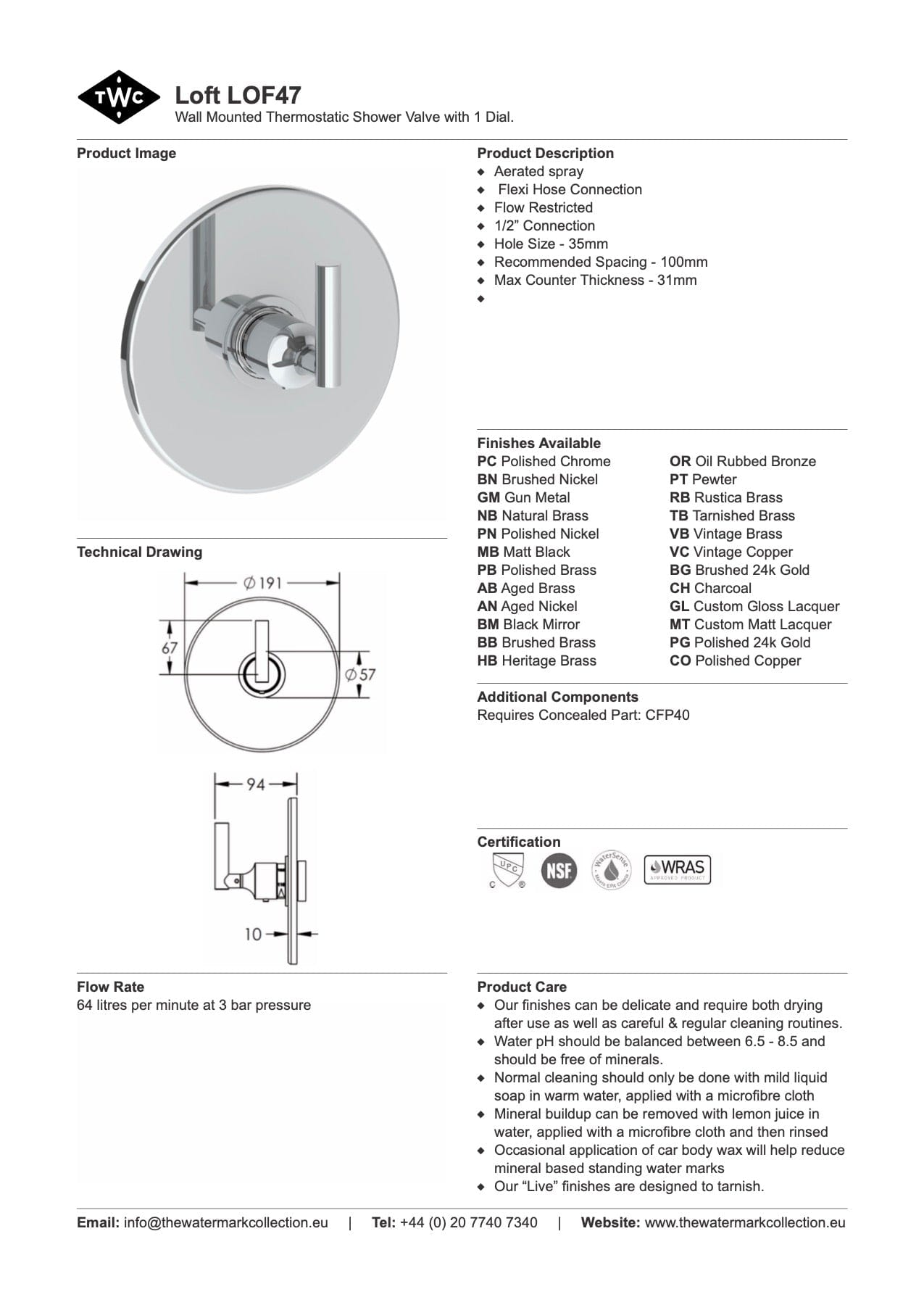 The Watermark Collection Mixer Polished Chrome The Watermark Collection Loft Thermostatic Shower Mixer