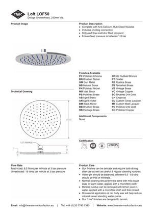 The Watermark Collection Shower Polished Chrome The Watermark Collection Loft Deluge 250mm Shower Head Only