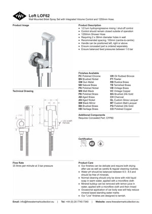 The Watermark Collection Bidet Sprayer Polished Chrome The Watermark Collection | Loft Handheld Bidet Sprayer Set with Integrated Volume Control