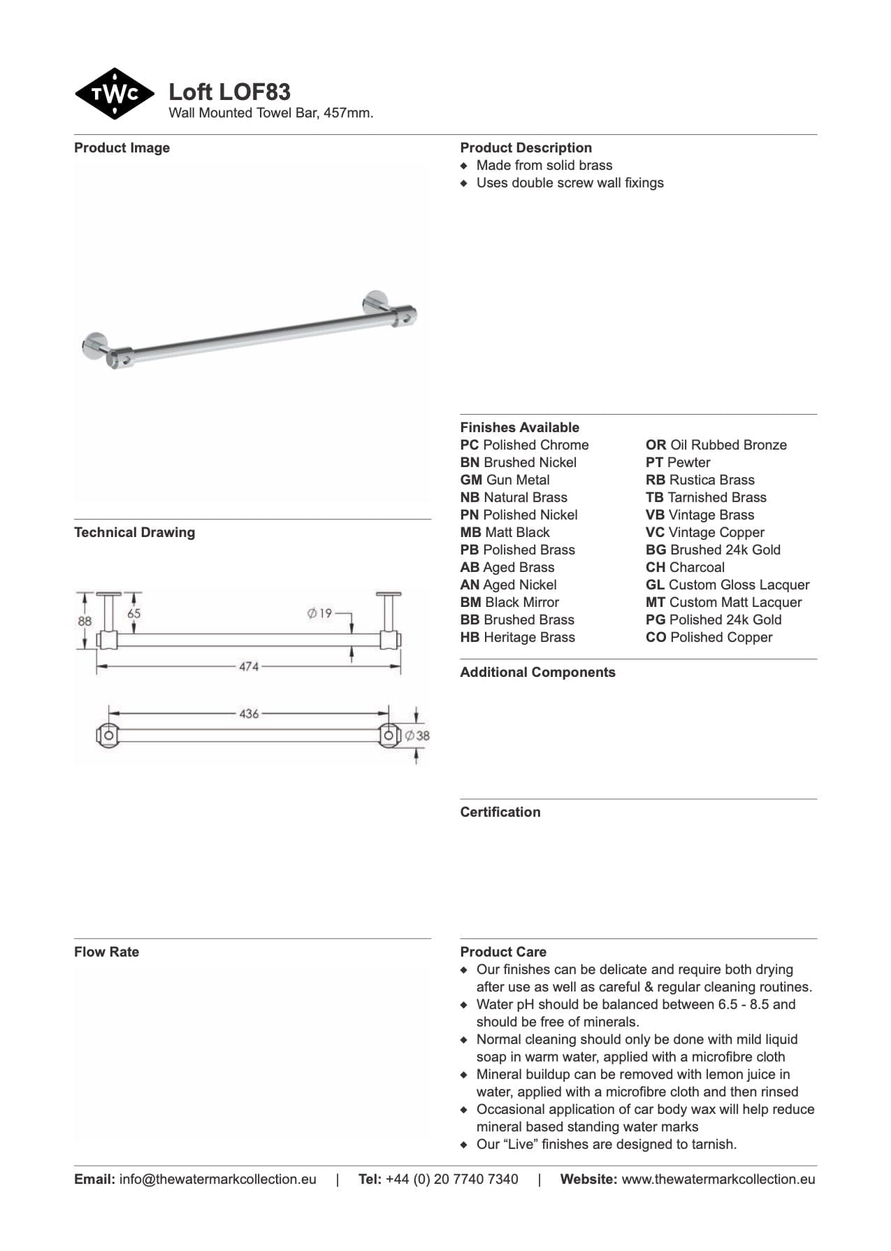 The Watermark Collection Bathroom Accessories Polished Chrome The Watermark Collection Loft Towel Rail 457mm