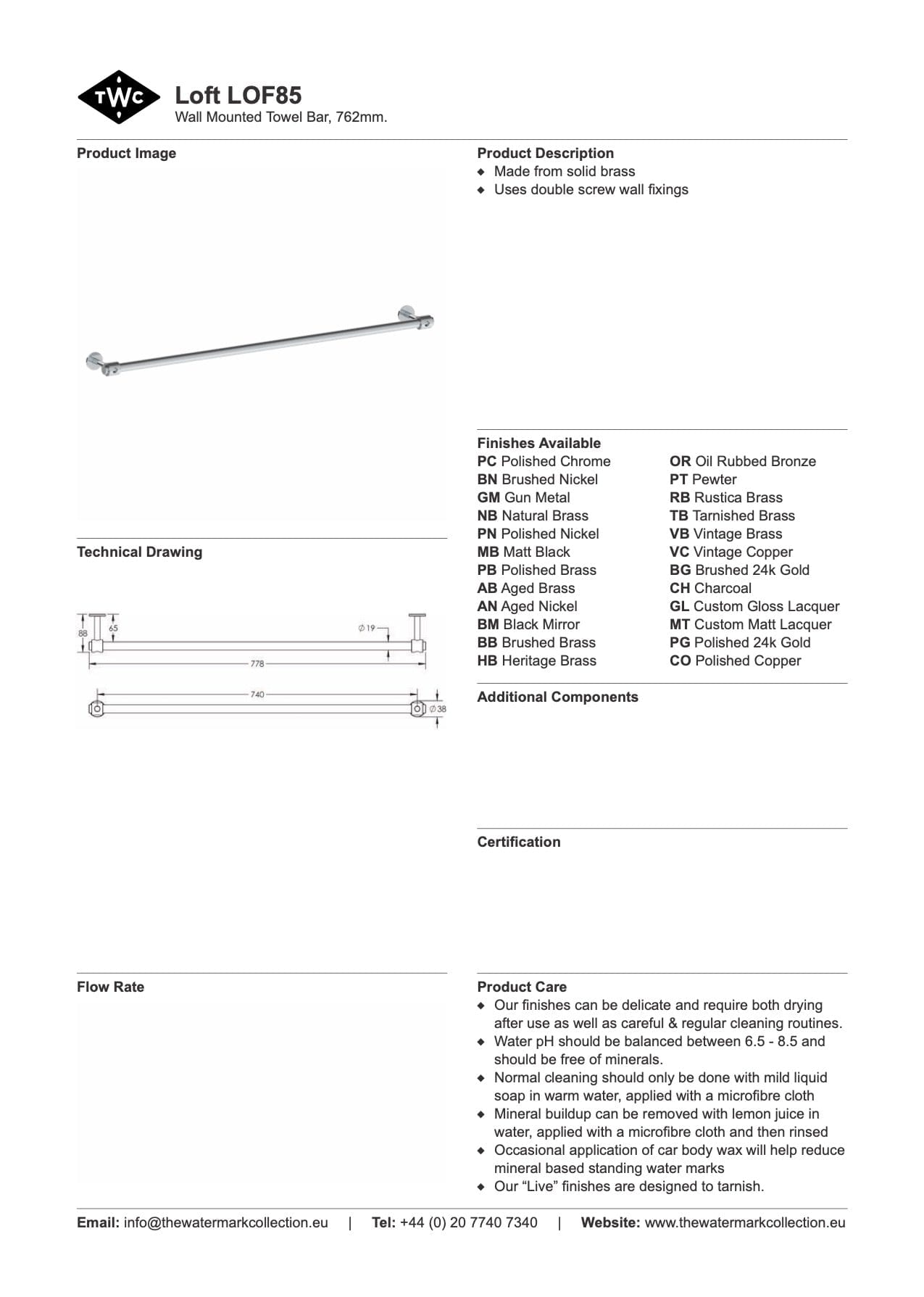 The Watermark Collection Bathroom Accessories Polished Chrome The Watermark Collection Loft Towel Rail 762mm