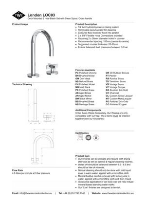The Watermark Collection Basin Taps Polished Chrome The Watermark Collection London 2 Hole Basin Set with Swan Spout | Cross Handle