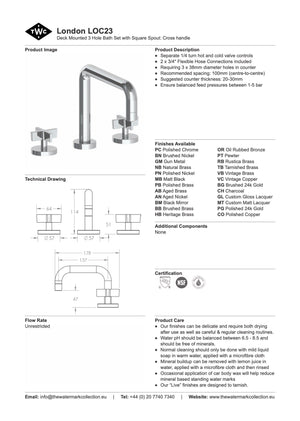 The Watermark Collection Bath Taps Polished Chrome The Watermark Collection London 3 Hole Bath Set with Square Spout | Cross Handle
