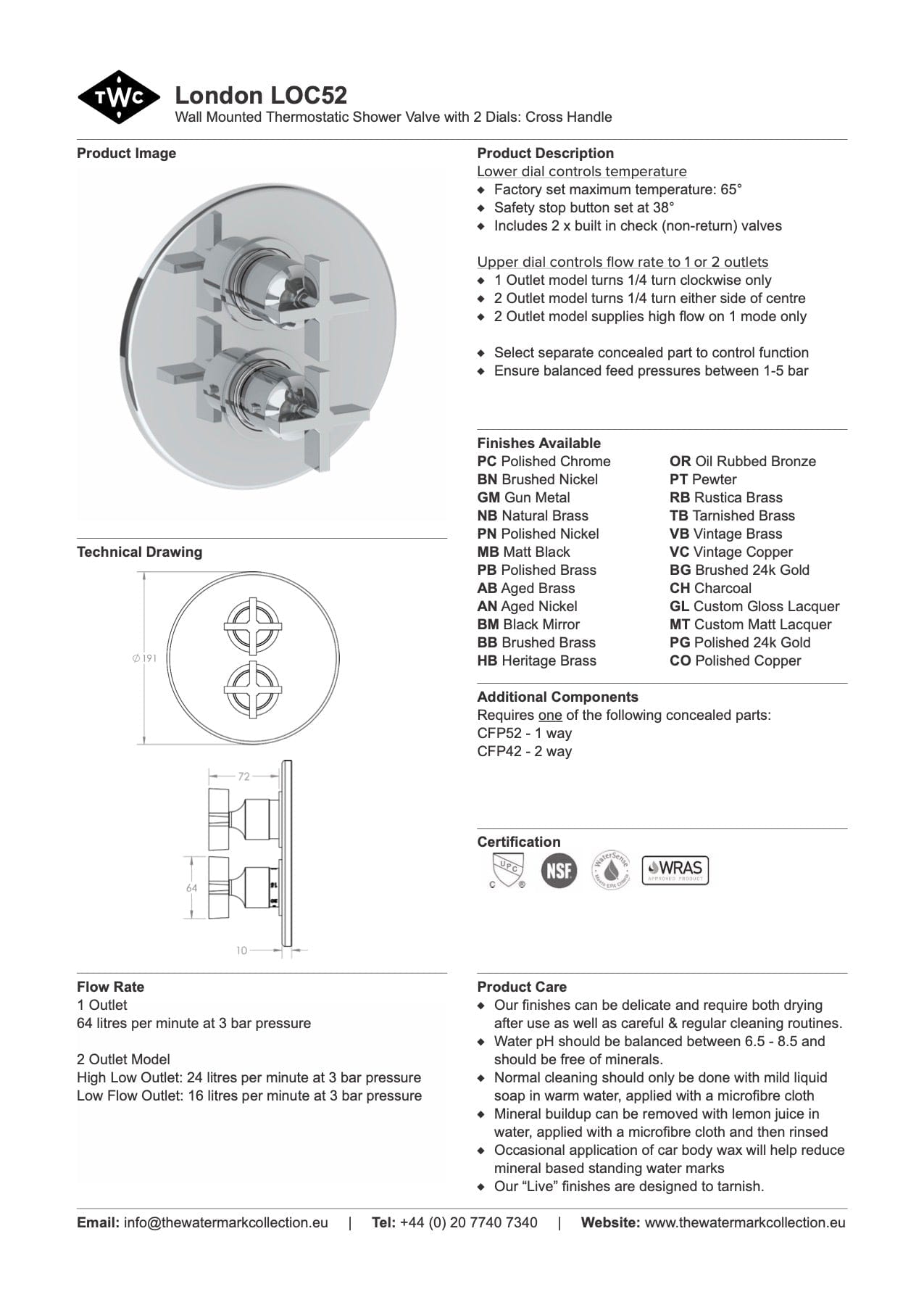 The Watermark Collection Mixer The Watermark Collection London Thermostatic Shower Mixer with Diverter | Cross Handle
