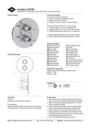 The Watermark Collection Mixer The Watermark Collection London Thermostatic Shower Mixer with Diverter | Cross Handle