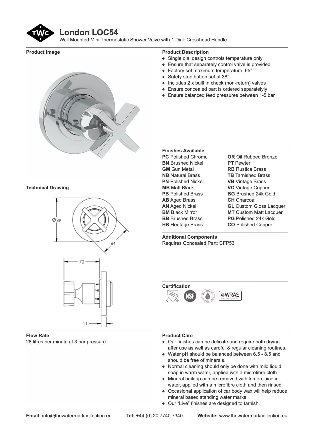 The Watermark Collection Mixer Polished Chrome The Watermark Collection London Mini Thermostatic Shower Mixer | Cross Handle