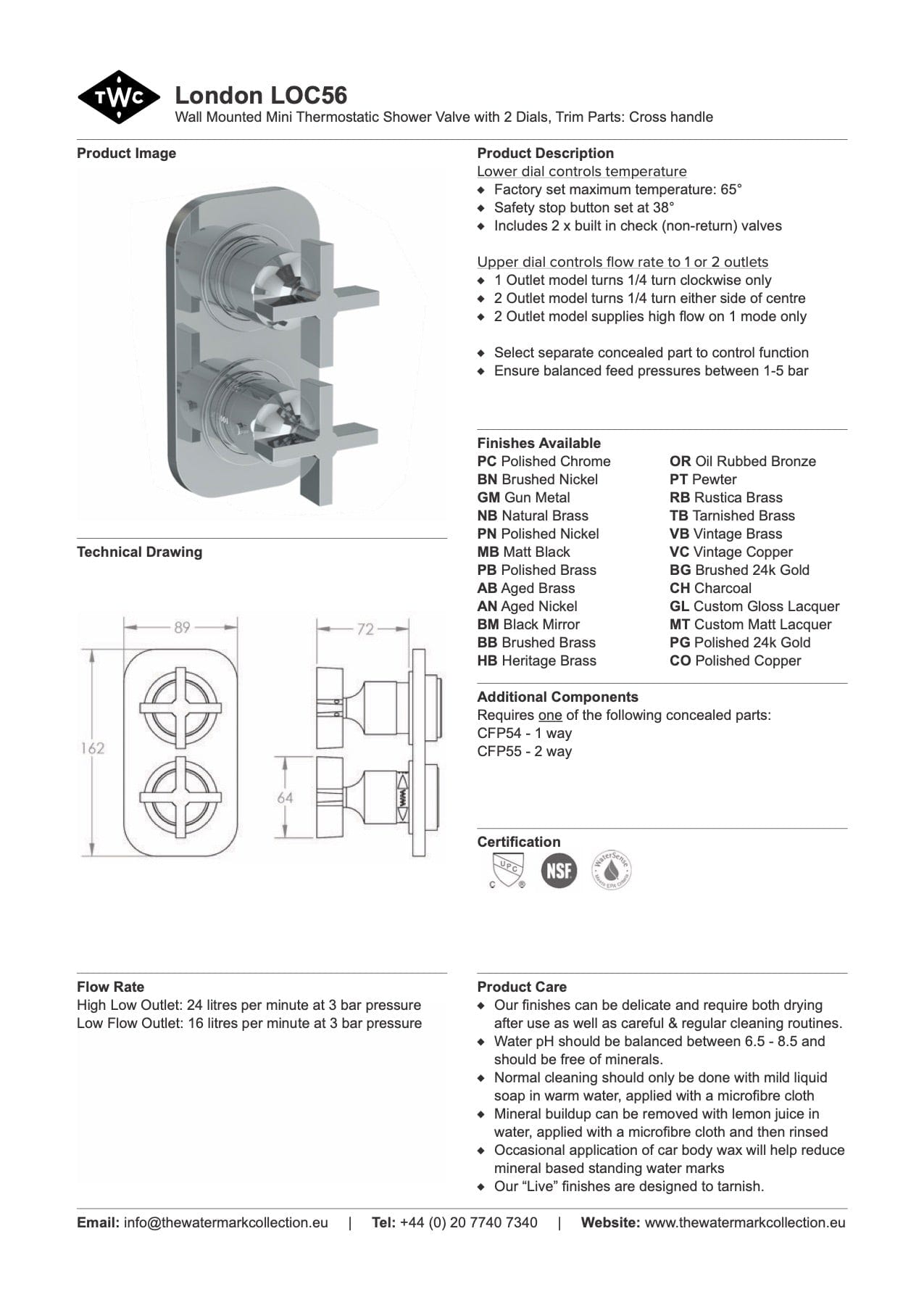 The Watermark Collection Mixer The Watermark Collection London Mini Thermostatic Shower Mixer with Diverter | Cross Handle