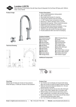 The Watermark Collection Kitchen Taps Polished Chrome The Watermark Collection London 2 Hole Kitchen Set with Swan Spout & Seperate Pull Out Rinse Spray | Cross Handle
