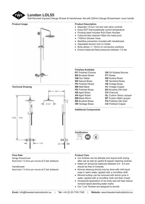 The Watermark Collection Showers Polished Chrome The Watermark Collection London Exposed Deluge Shower & Hand Shower Set | Lever Handle