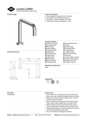 The Watermark Collection Spouts Polished Chrome The Watermark Collection London Hob Mounted Square Bath Spout