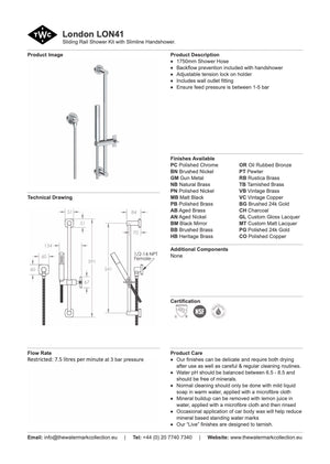 The Watermark Collection Showers Polished Chrome The Watermark Collection London Slimline Slide Shower