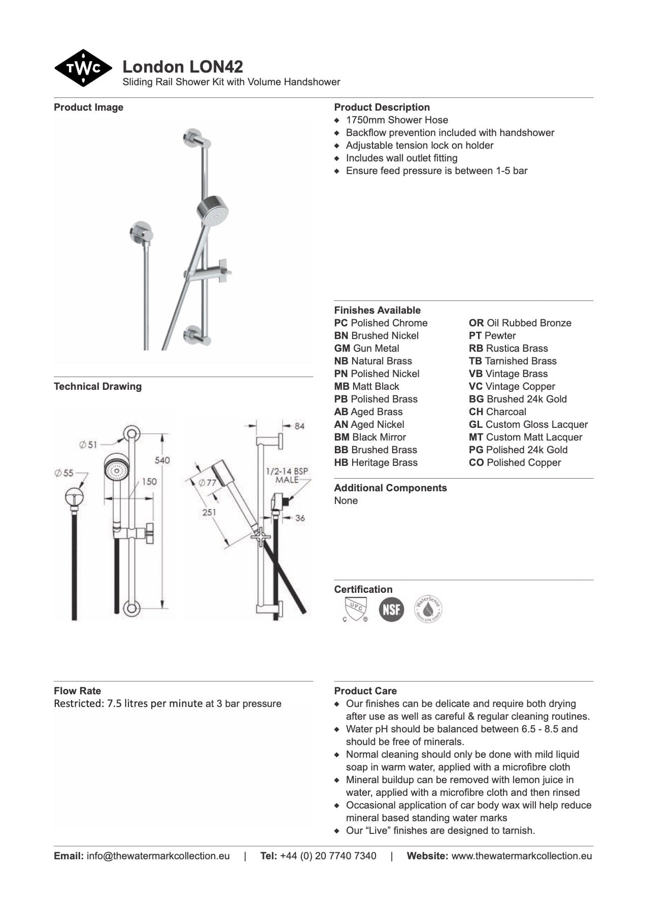 The Watermark Collection Showers Polished Chrome The Watermark Collection London Volume Slide Shower