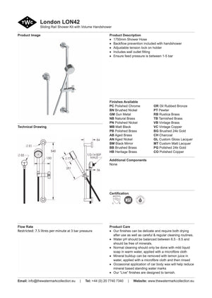 The Watermark Collection Showers Polished Chrome The Watermark Collection London Volume Slide Shower