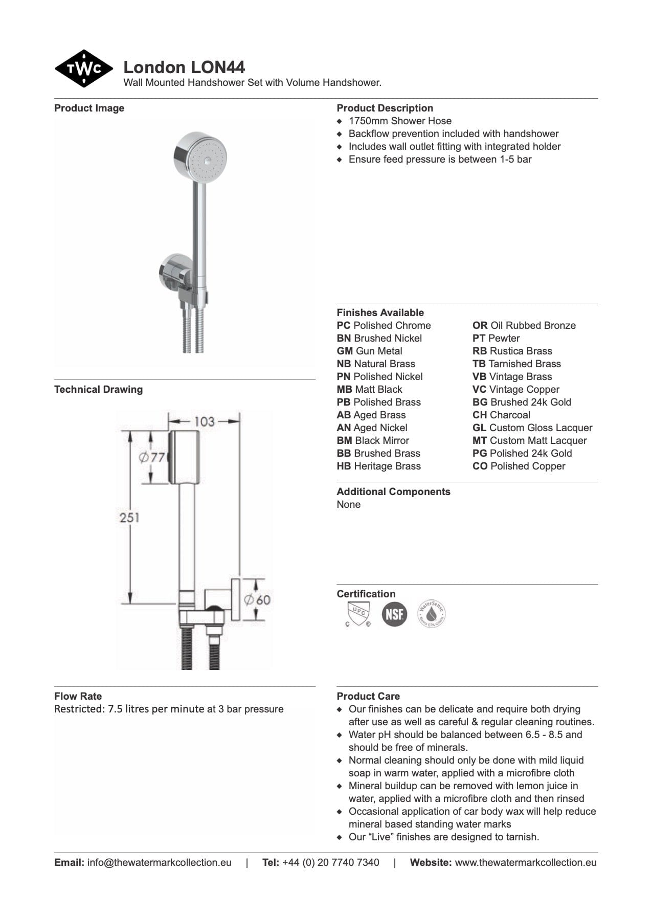 The Watermark Collection Showers Polished Chrome The Watermark Collection London Volume Hand Shower