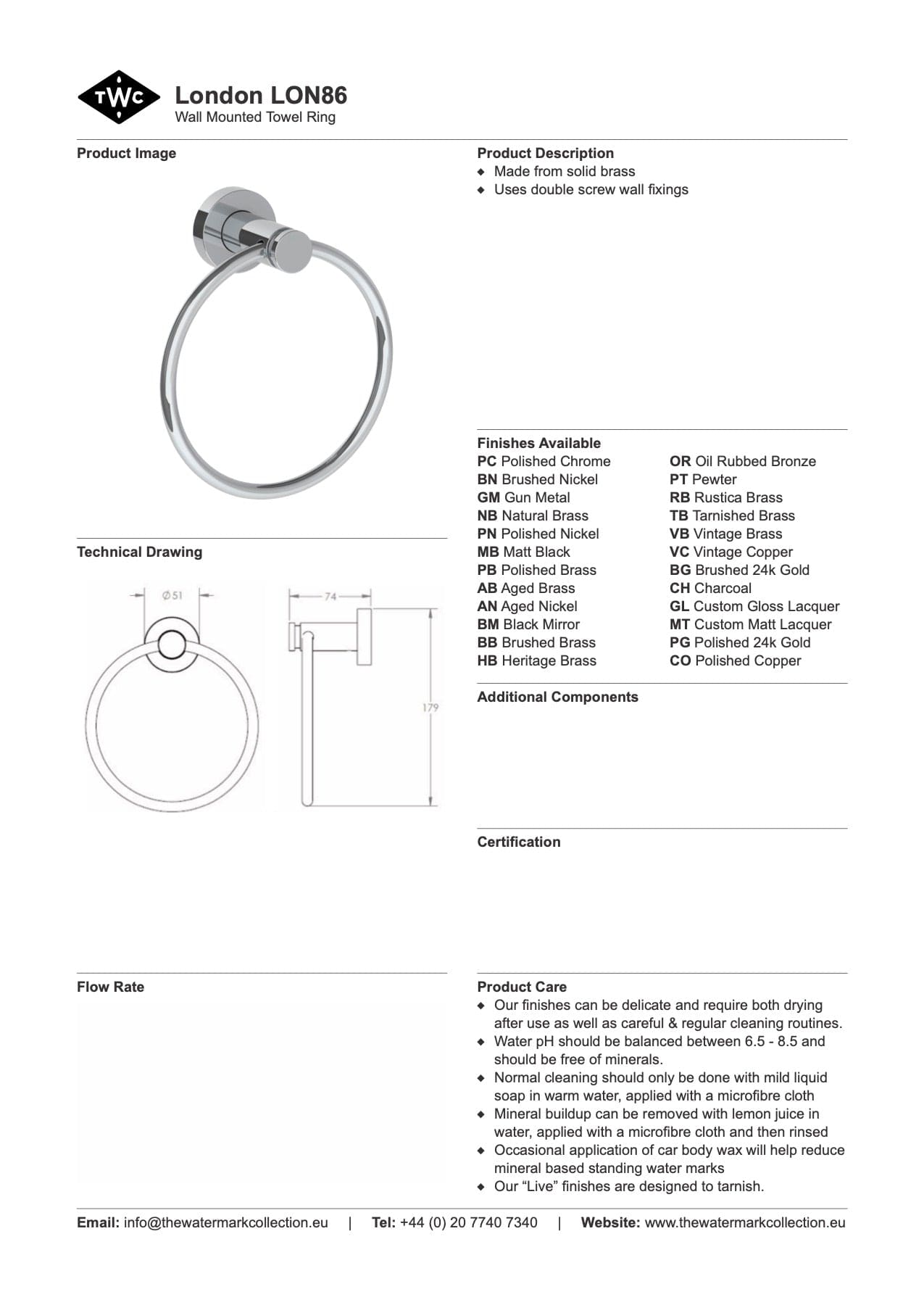 The Watermark Collection Bathroom Accessories Polished Chrome The Watermark Collection London Hand Towel Ring