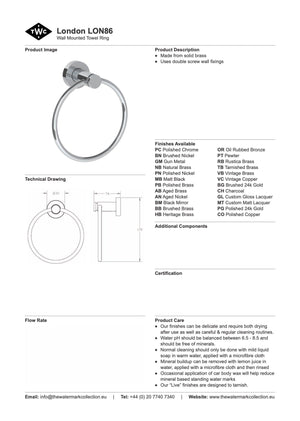 The Watermark Collection Bathroom Accessories Polished Chrome The Watermark Collection London Hand Towel Ring