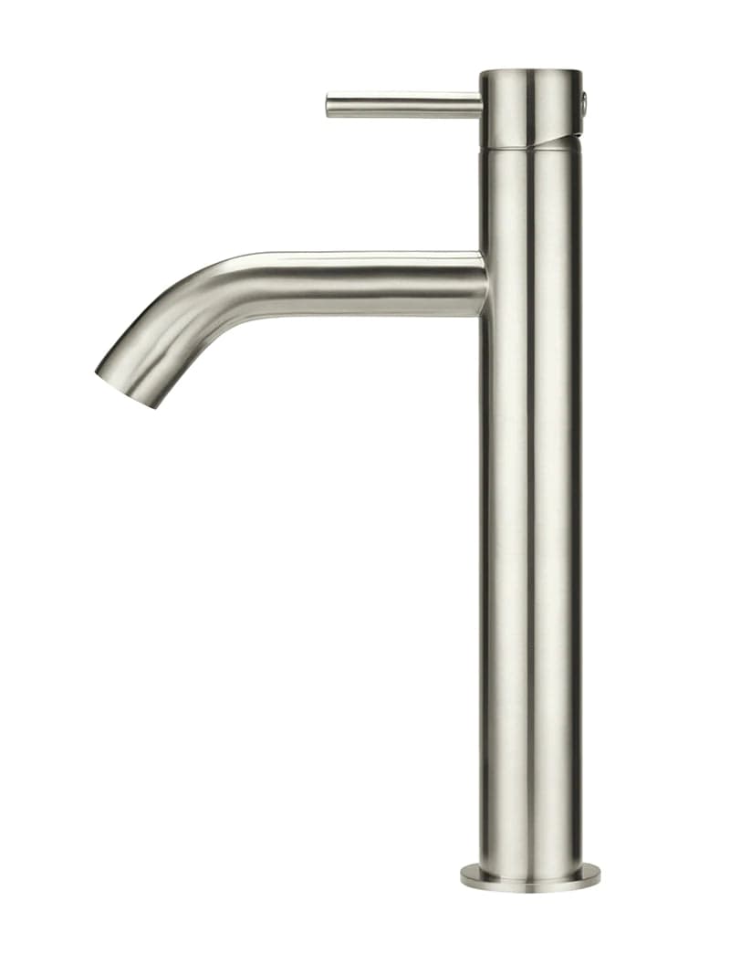 Meir Basin Taps Meir Round Piccola Tall Basin Mixer with Curved Spout | Brushed Nickel