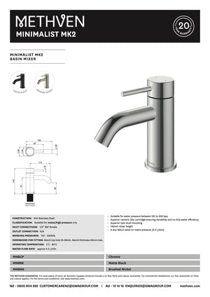 Methven Bathroom tapware Methven Minimalist MK2 Basin Mixer | Matte Black