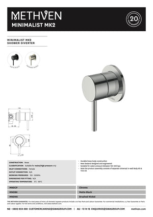 Methven Diverter Methven Minimalist MK2 Shower Diverter | Chrome