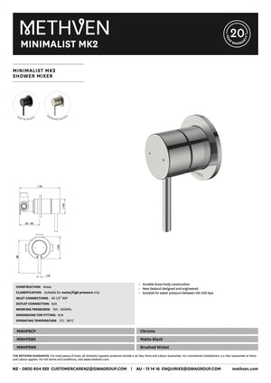 Methven Wall Mixers Methven Minimalist MK2 Shower Mixer | Chrome