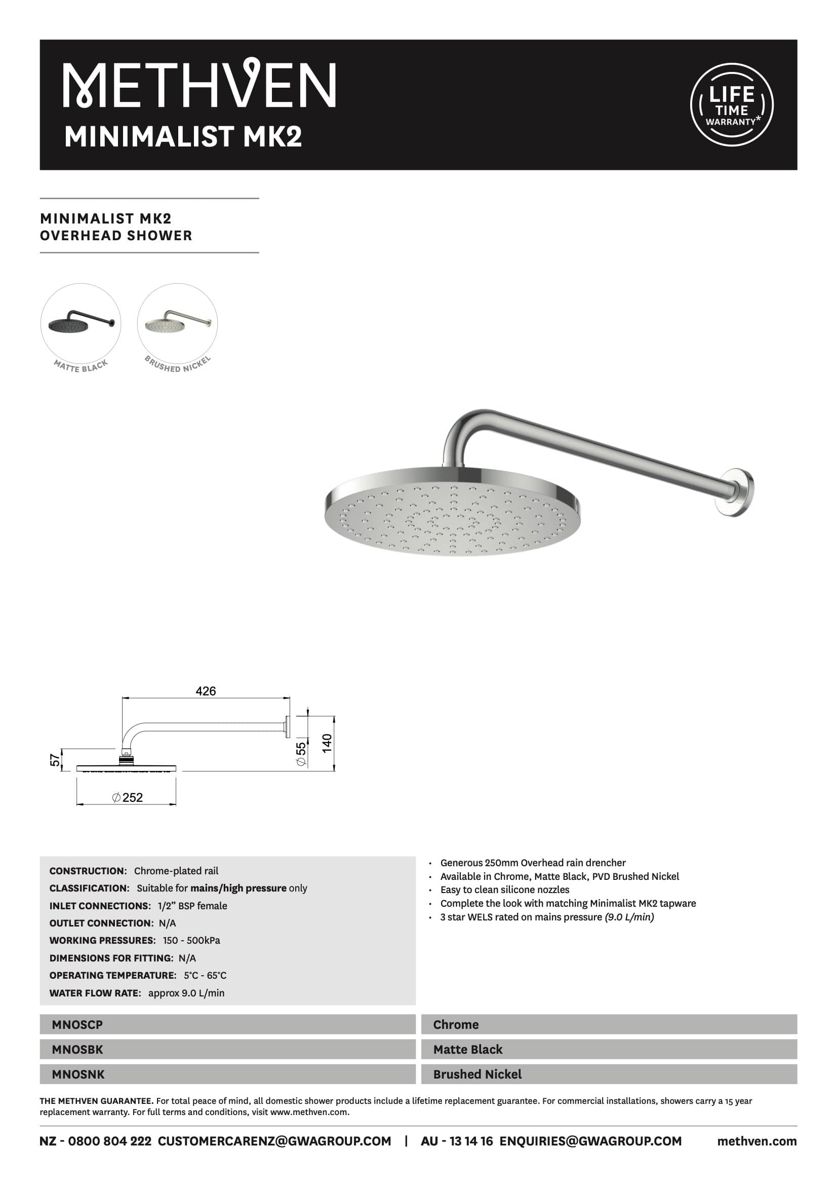 Methven Shower Methven Minimalist MK2 Overhead Shower | Brushed Nickel