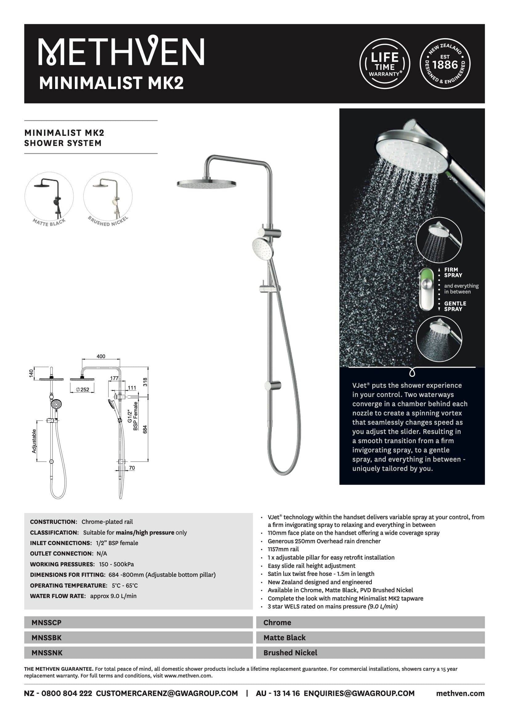 Methven Shower Methven Minimalist MK2 Shower System | Matte Black