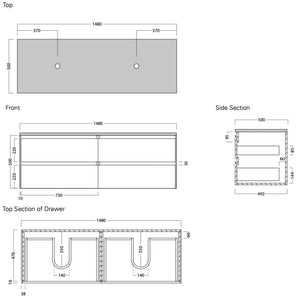 Bath & Co Vanity Michel César Moode 1500 Vanity | 2 Basins +  4 Drawers