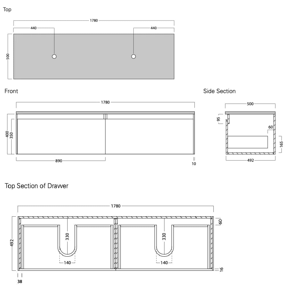 Bath & Co Vanity Michel César Moode 1800 Vanity | 2 Basins + 2 Drawers