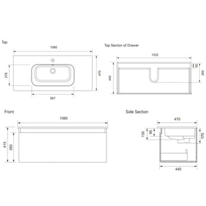Bath & Co Vanity Michel César Qubo 1060 Vanity | Single Basin & 1 Drawer
