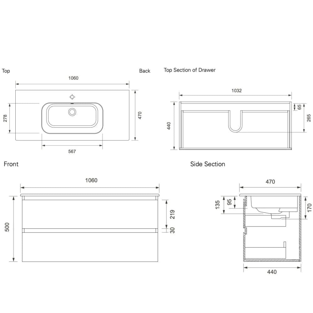 Bath & Co Vanity Michel César Qubo 1060 Vanity | Single Basin & 2 Drawers