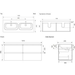 Bath & Co Vanity Michel César Qubo 1200 Vanity | Double Basin & 4 Drawers