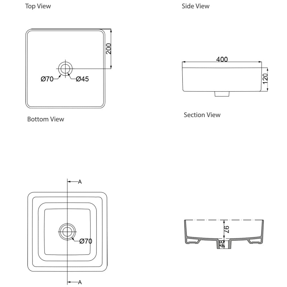 Bath & Co Basin Michel César Sleek Square Counter Top Basin