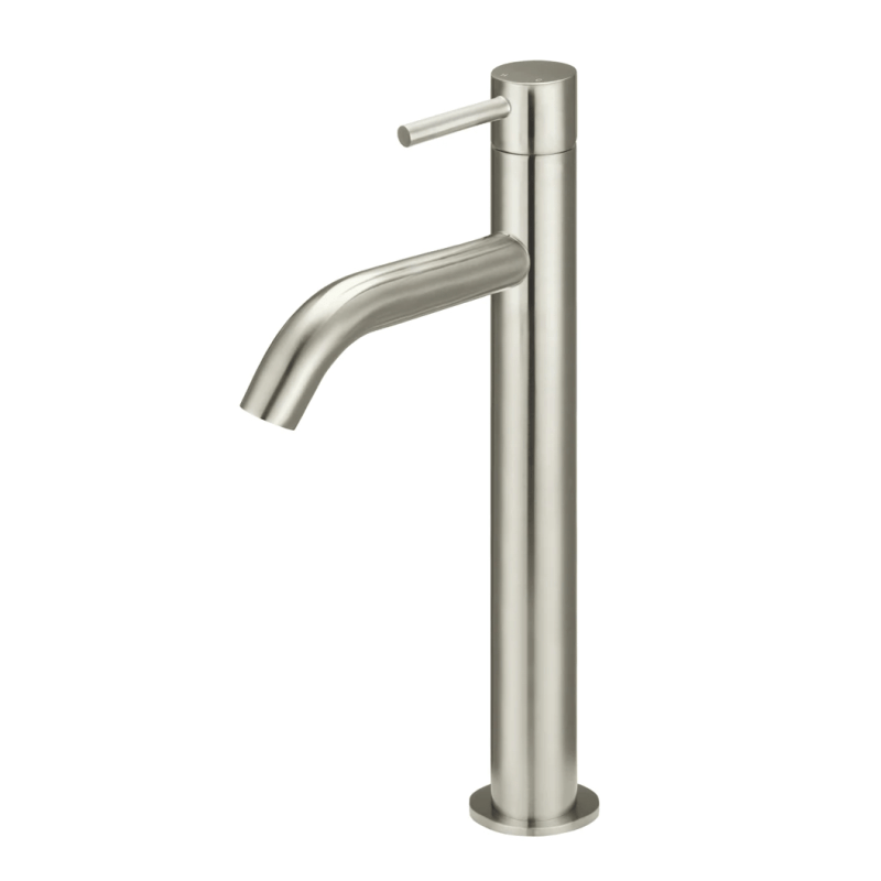 Meir Basin Taps Meir Round Piccola Tall Basin Mixer with Curved Spout | Brushed Nickel