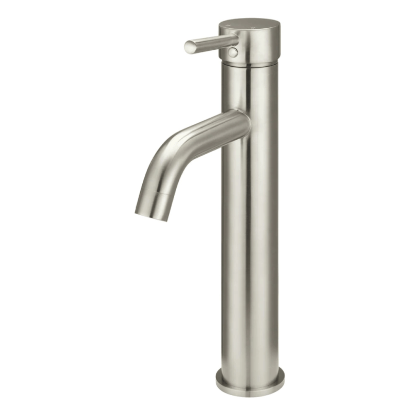 Meir Basin Taps Meir Round Tall Basin Mixer with Curved Spout | Brushed Nickel