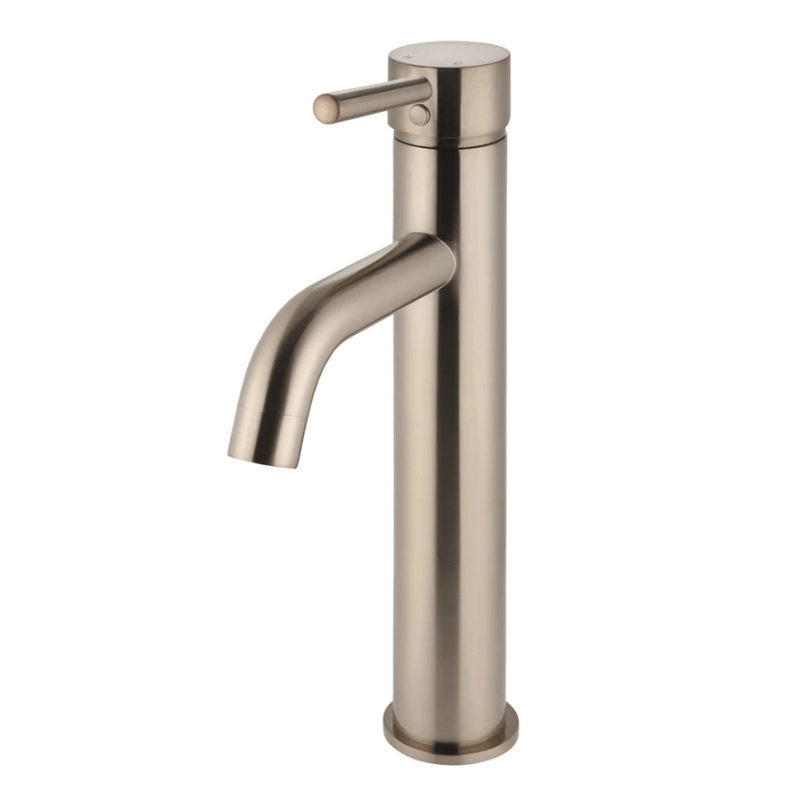 Meir Basin Taps Meir Round Tall Basin Mixer with Curved Spout | Champagne