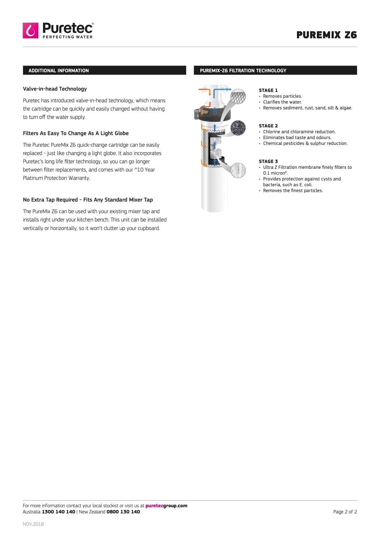 Puretec Water Filter Puretec PureMix Z6 Undersink Mains Water Filter System
