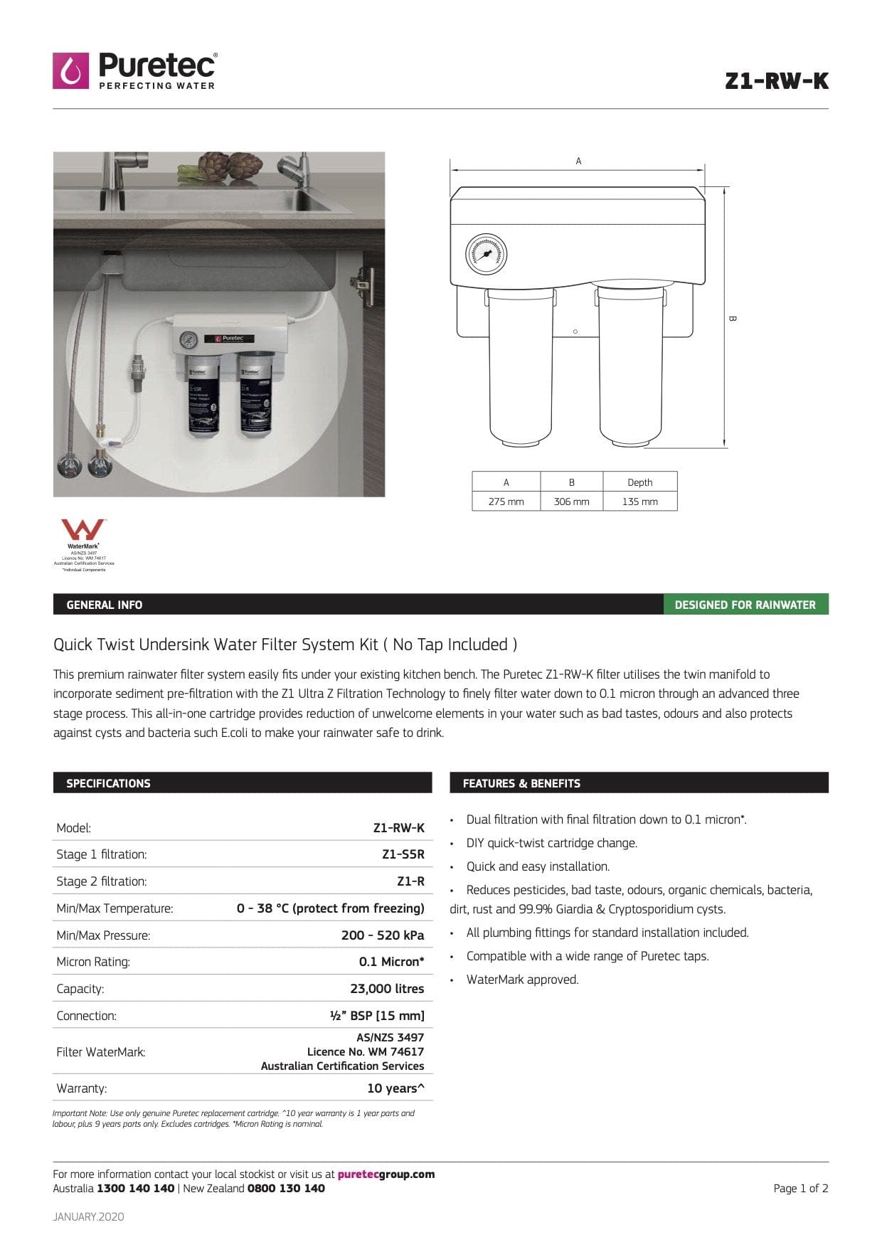 Puretec Kitchen Tap Puretec Designer DFU285 LED Water Filter Tap | Brushed Gold