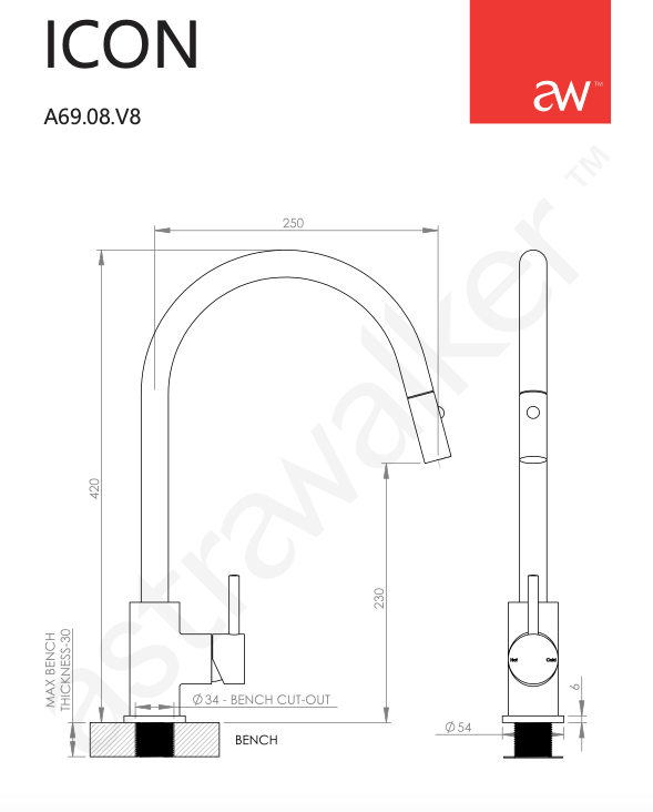 Astra Walker Kitchen Tap Astra Walker Icon Gooseneck Sink Mixer with Dual Function Pull Out Spray