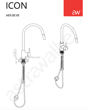 Astra Walker Kitchen Tap Astra Walker Icon Gooseneck Sink Mixer with Dual Function Pull Out Spray