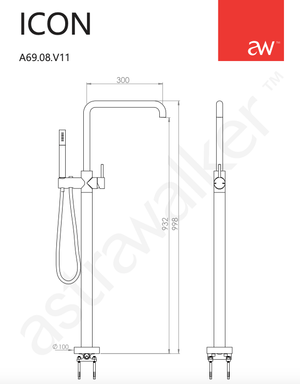 Astra Walker Freestanding Bath Fillers Astra Walker Icon Floor Mounted Bath Mixer with Single Function Hand Shower