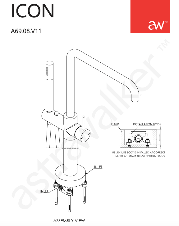 Astra Walker Icon Floor Mounted Bath Mixer with Hand Shower The
