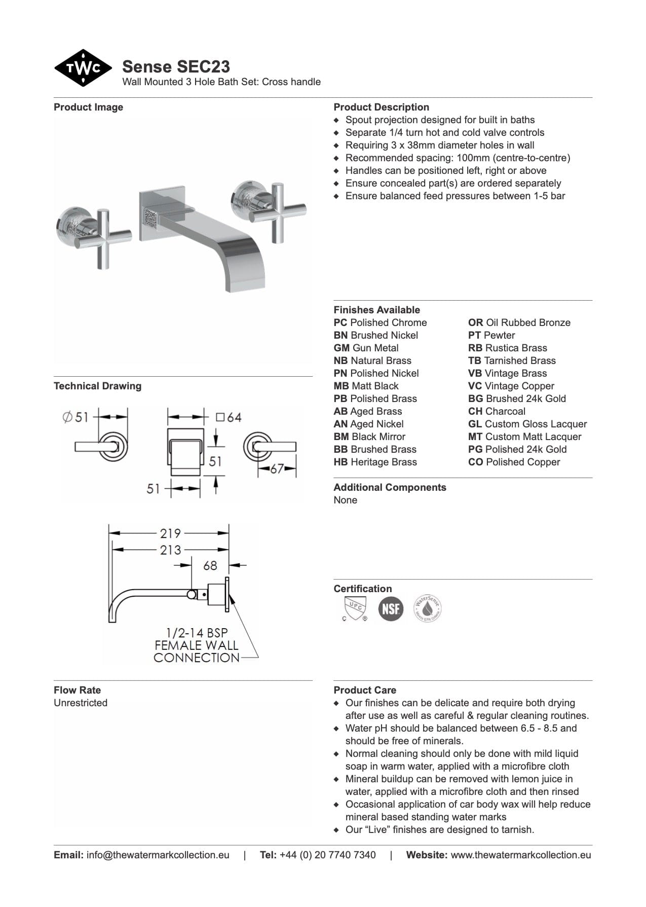 The Watermark Collection Bath Taps Polished Chrome The Watermark Collection Sense Wall Mounted 3 Hole Bath Set | Cross Handle